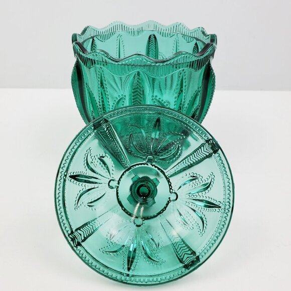 Fenton Candy Jar Vintage Spruce Green Cactus Art Glass Lidded 1995 Holidays 6+" - Picture 3 of 14